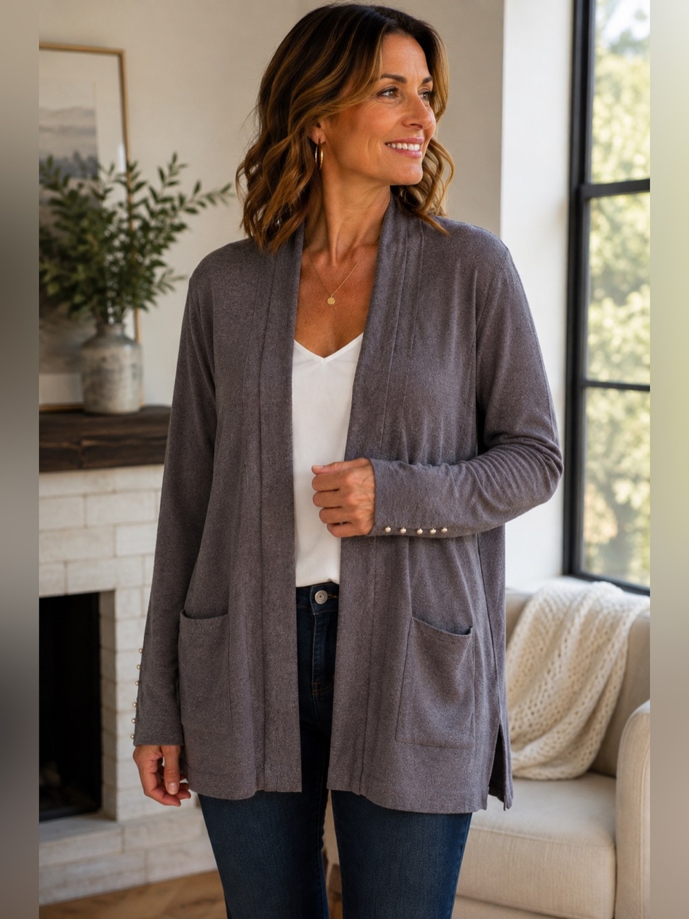 JM Collection Charcoal Knit Cardigan